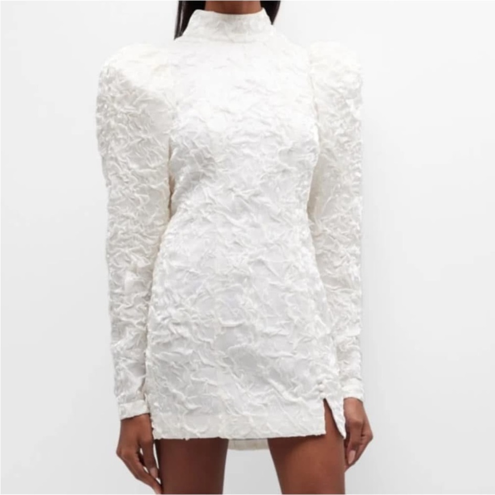 ROTATE Elegant White Textured Dress